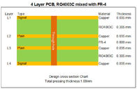 Hybride maakte de 6-laag van Hoge Frequentie Multilayer PCB Hybride PCB op 12mil 0.305mm RO4003C en Fr-4